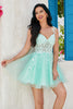 Load image into Gallery viewer, Unique A Line Spaghetti Straps Mint Short Graduation Dress with Appliques