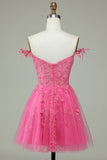 Cute A Line Spaghetti Straps Pink Short Graduation Dress with Appliques