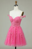 Cute A Line Spaghetti Straps Pink Short Graduation Dress with Appliques