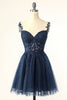 Load image into Gallery viewer, A Line Spaghetti Straps Grey Short Graduation Dress with Appliques