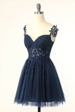 Navy Spaghetti Straps Short Graduation Dress with Appliques