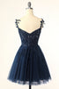 Load image into Gallery viewer, A Line Spaghetti Straps Grey Short Graduation Dress with Appliques