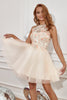 Load image into Gallery viewer, Champagne Halter Graduation Dress with Embroidery