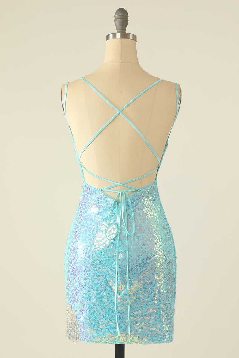 Load image into Gallery viewer, Lavender Sequin Tight Graduation Dress