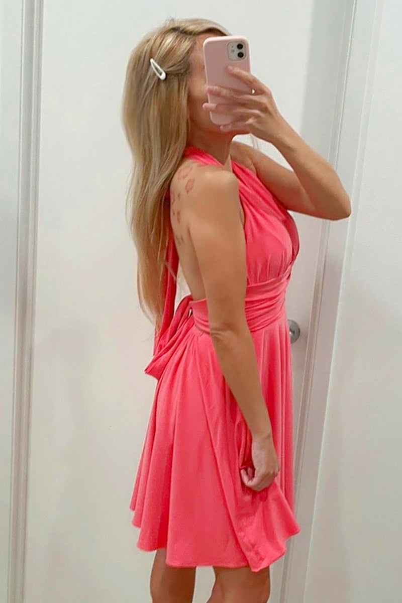 Load image into Gallery viewer, Cute Fuchsia Halter Backless Short Cocktail Dress