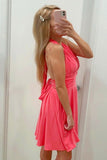 Cute Fuchsia Halter Backless Short Cocktail Dress