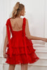 Load image into Gallery viewer, Red Tiered Short Graduation Dress With Bows