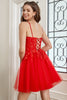 Load image into Gallery viewer, Red A-line Cute Graduation Dress with Appliques