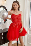 Red A-line Cute Graduation Dress with Appliques