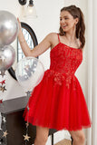 Red A-line Cute Graduation Dress with Appliques