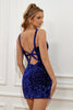 Load image into Gallery viewer, Royal Blue Sequined V-Neck Graduation Dress