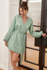 Load image into Gallery viewer, Green Wrap Style Graduation Dress with Long Sleeves