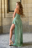 Load image into Gallery viewer, Asymmetrical Light Green Halter Sequined Graduation Dress with Keyhole