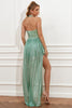 Load image into Gallery viewer, Asymmetrical Light Green Halter Sequined Graduation Dress