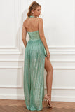 Asymmetrical Light Green Halter Sequined Graduation Dress