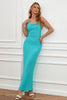 Load image into Gallery viewer, Blue Spaghetti Straps Mermaid Wedding Guest Dress