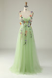 Champagne Spaghetti Straps Prom Dress With 3D Flowers