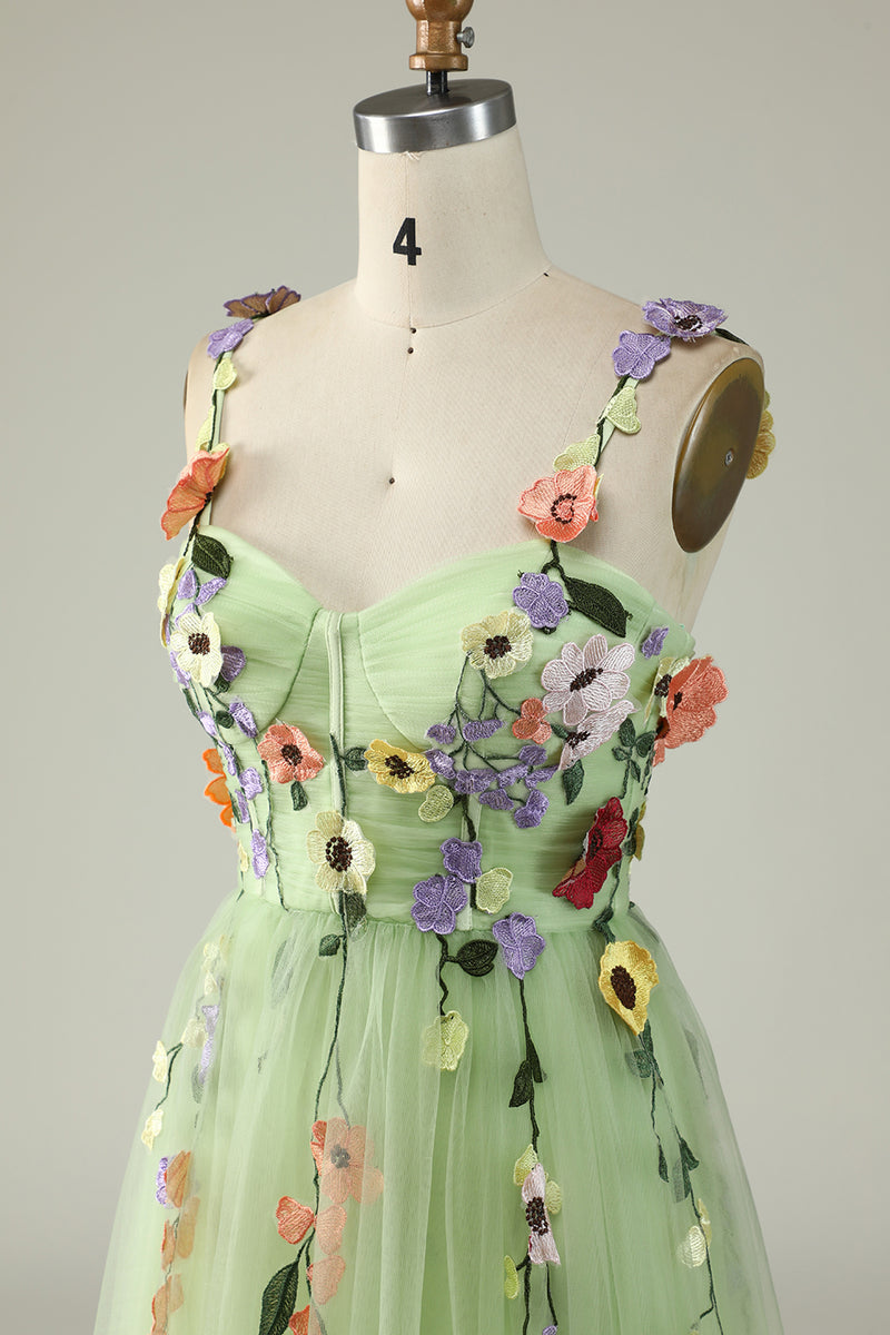 3D Flower Prom Dresses Spaghetti Strap Formal Dresses 21579