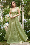 Light Green A-Line Long Prom Dress With Embroidery