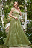 Light Green A-Line Long Prom Dress With Embroidery