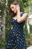 Load image into Gallery viewer, Navy Stars A-Line Tea-Length Prom Dress With Bowknots