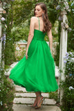 Green Tulle A-line Midi Prom Dress with Ruffles