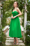 Green Tulle A-line Midi Prom Dress with Ruffles