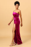 One Shoulder Velvet Prom Dress with Slit