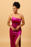 One Shoulder Velvet Prom Dress with Slit