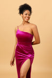 One Shoulder Velvet Prom Dress with Slit