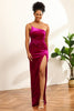Load image into Gallery viewer, Fuchsia One Shoulder Velvet Long Bridesmaid Dress
