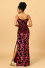 Load image into Gallery viewer, Sheath Spaghetti Straps Burgundy Printed Velvet Long Prom Dress with Silt