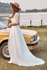Load image into Gallery viewer, Ivory Lace Chiffon Half Sleeves Boho Wedding Dress With Slit
