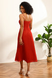 Red Chiffon Mid-Calf Bridesmaid Dress with Slit