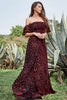 Load image into Gallery viewer, A Line Off the Shoulder Burgundy Long Prom Dress with Belt