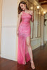 Load image into Gallery viewer, Fuchsia Sequin One Shoulder Sparkly Long Prom Dress with Slit