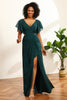 Load image into Gallery viewer, Dark Green V-Neck Long Chiffon Bridesmaid Dress with Ruffles