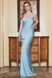 Sheath Strapless Grey Blue Long Prom Dress with Open Back