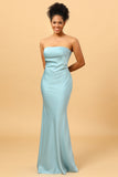 Grey Blue Satin Mermaid Bridesmaid Dress