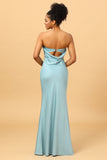 Grey Blue Satin Mermaid Bridesmaid Dress