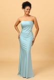 Grey Blue Satin Mermaid Bridesmaid Dress