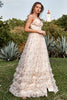 Load image into Gallery viewer, A Line Spaghetti Straps Apricot Print Prom Dress with Slit