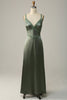 Load image into Gallery viewer, V-Neck Open Back Dusty Green Bridesmaid Dress with Lace