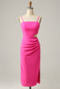 Load image into Gallery viewer, Spaghetti Straps Cut Out Hot Pink Bridesmaid Dress with Ruffles