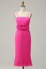 Load image into Gallery viewer, Spaghetti Straps Hot Pink Bridesmaid Dress with Fringes
