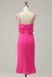 Spaghetti Straps Hot Pink Bridesmaid Dress with Fringes