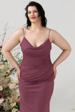 Sheath Spaghetti Straps Desert Rose Plus Size Bridesmaid Dress with Open Back