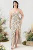 Load image into Gallery viewer, Sheath Sweetheart Grey Printed Plus Size Wedding Party Dress with Belt