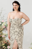 Sheath Sweetheart Grey Printed Plus Size Wedding Party Dress with Belt