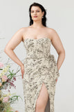 Sheath Sweetheart Grey Printed Plus Size Wedding Party Dress with Belt